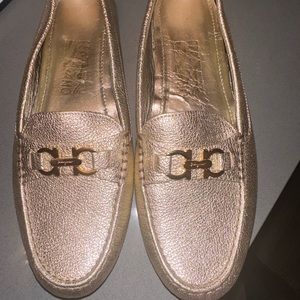 Gold Ferragamo Loafers